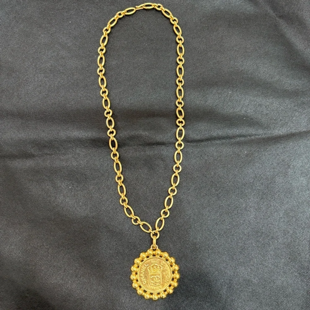 CHANEL Gold Rue Cambon Necklace with Medallion